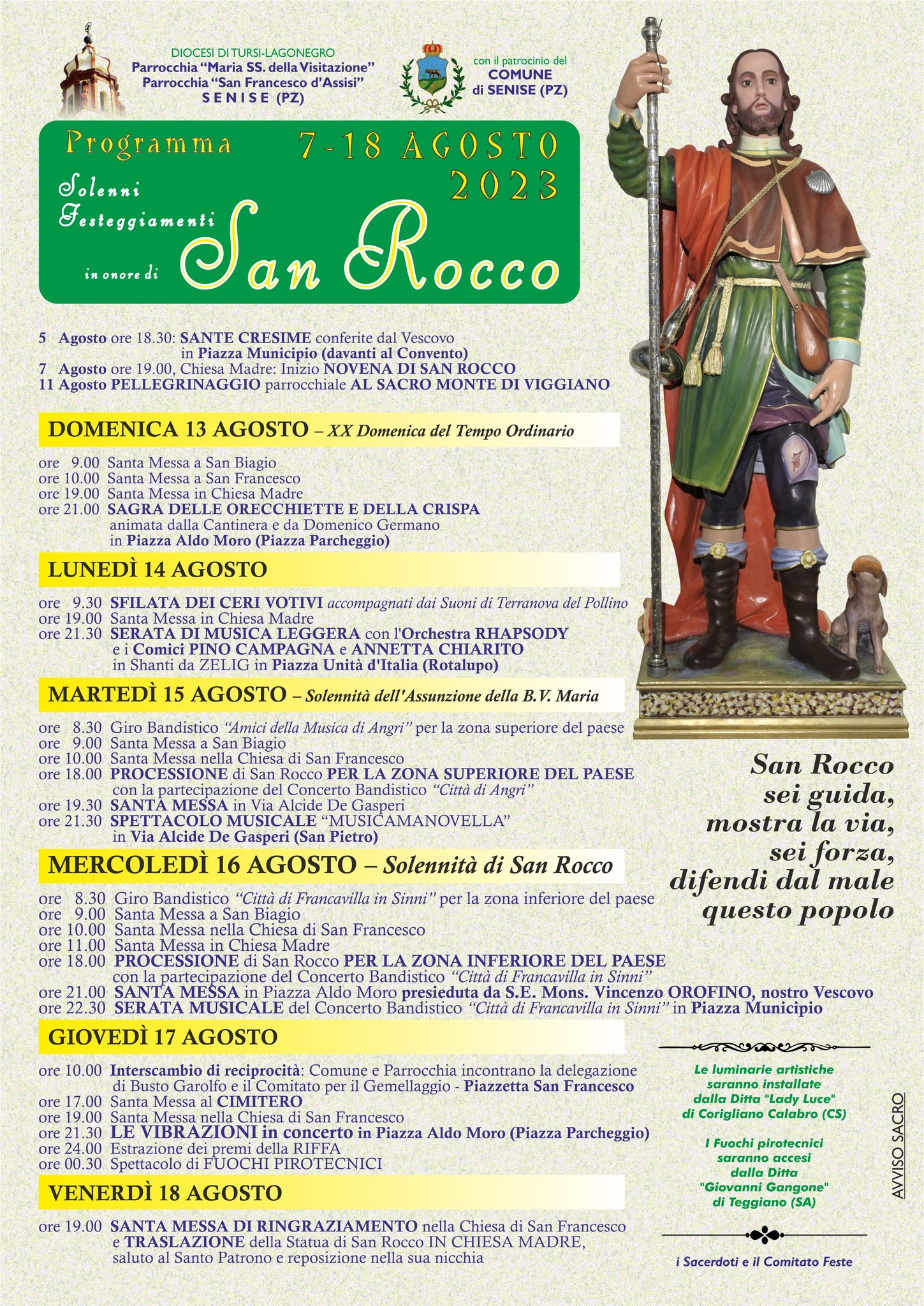 SENISE Solenni festeggiamenti in onore di San Rocco 0718 Agosto 2023